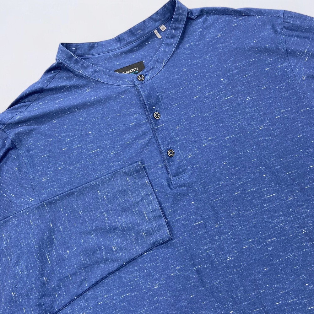 Bugatchi Oooh Cotton Tech Sweater Men's 2XL Heather Blue Henley Long Sleeve